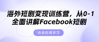 海外短剧变现训练营,从0-1全面讲解Facebook短剧-4503资源库