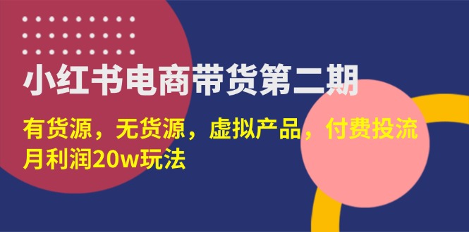 (14186期)小红书电商带货第二期,有货源,无货源,虚拟产品,付费投流,月利润20w-4503资源库